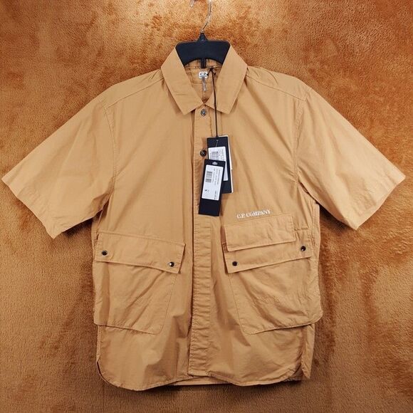 CP COMPANY Shirt Mens Small Tan Button Up Utility Short Sleeve POPELINE $275 - Picture 1 of 8